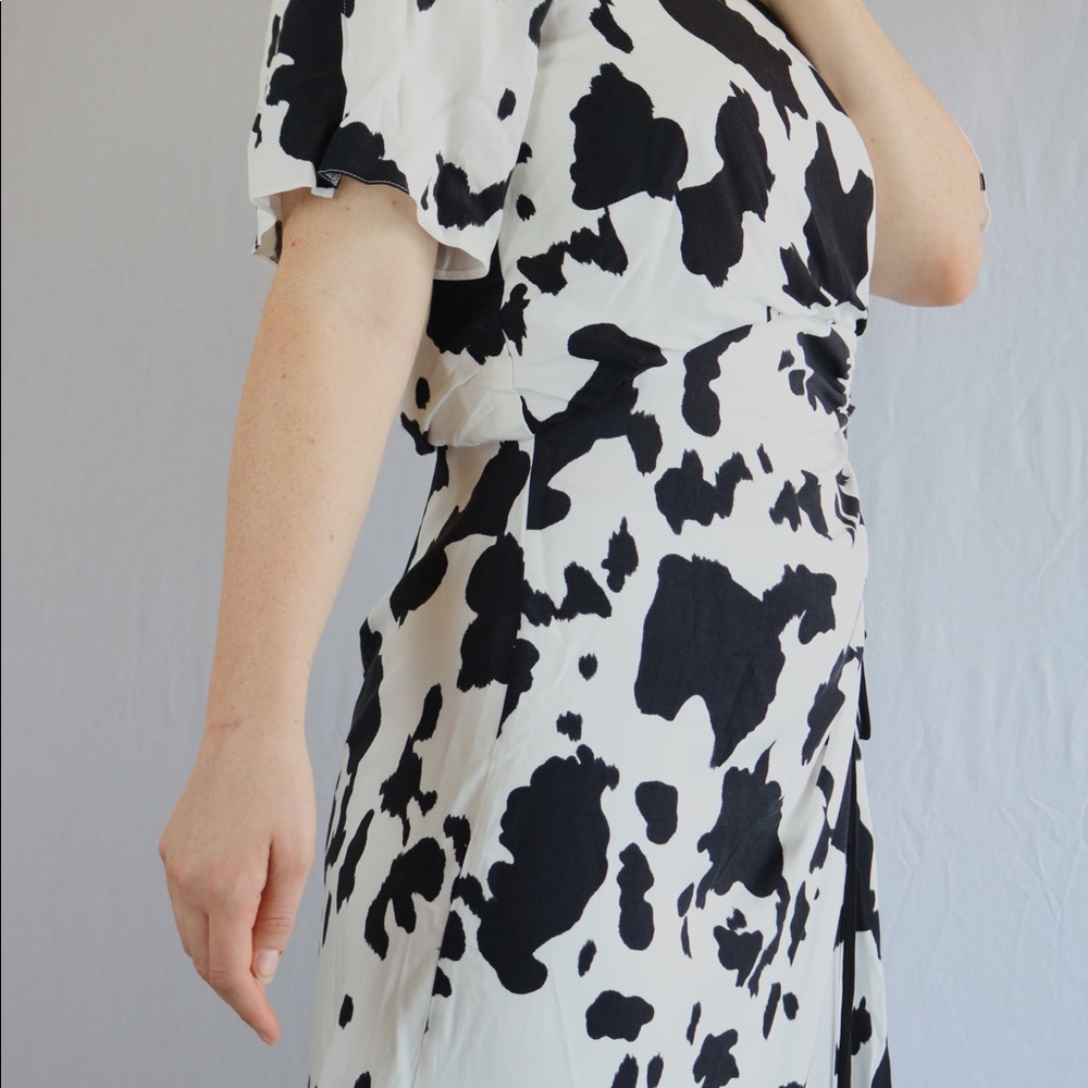 ASOS Design Ruched Skirt Midi Dress in Cow Print